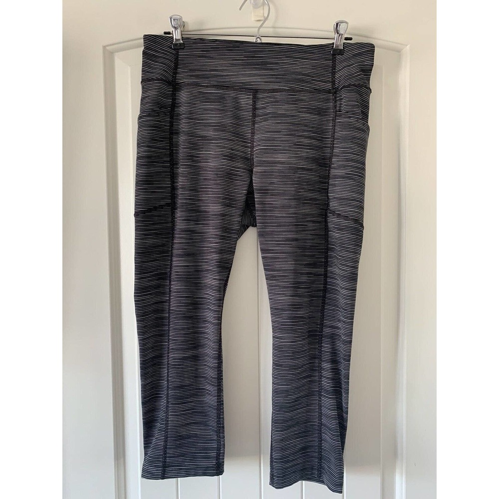 TEK GEAR Black Stripe Workout Yoga Athletic Crop Leggings Stretch Womens Large